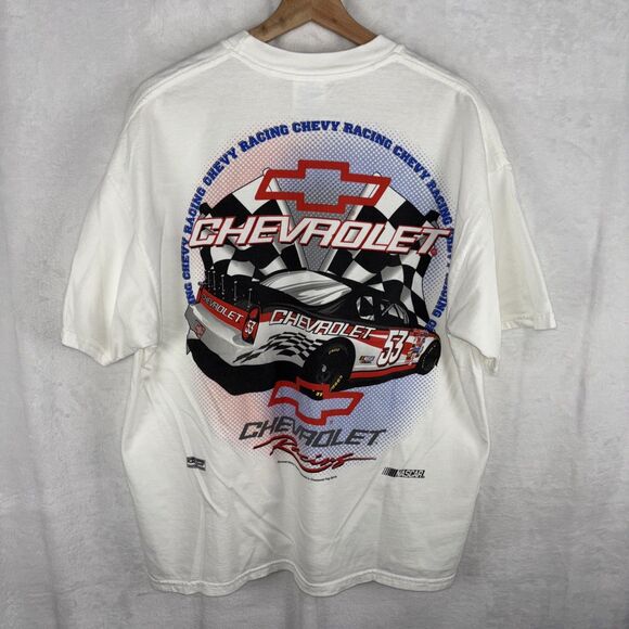 VTG Checkered Flag Sports NASCAR #53 Chevrolet Racing Team T-shirt Sz XL White - Picture 1 of 7
